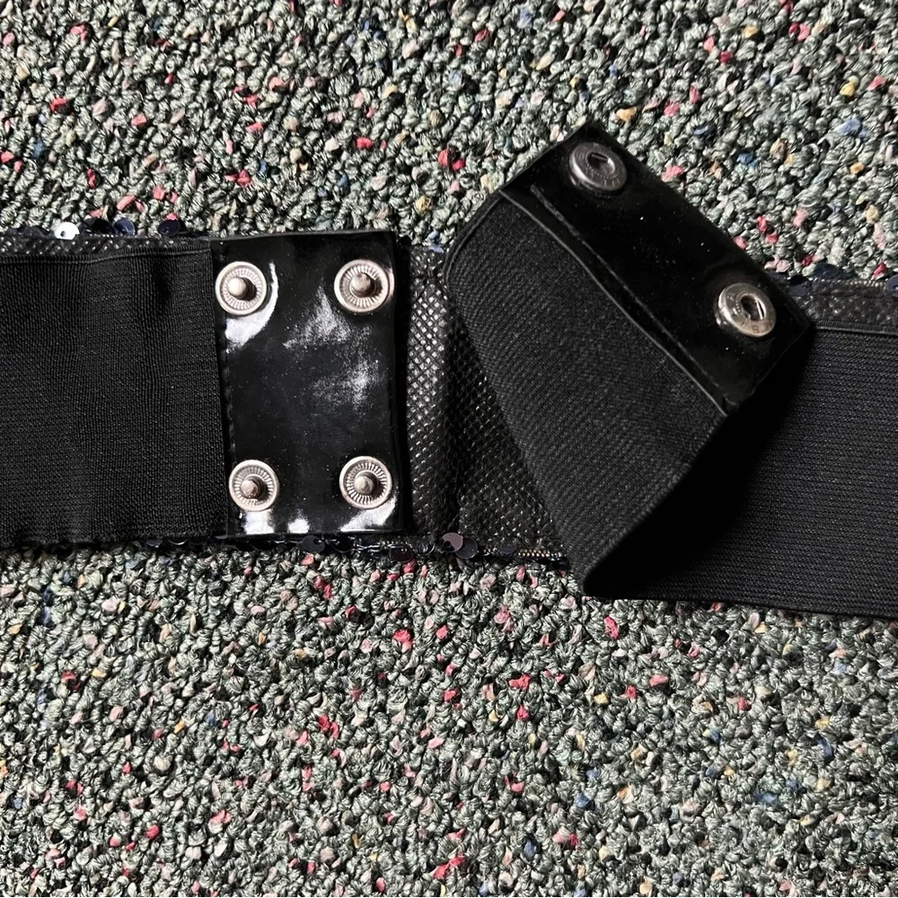 Navy Blue Sequin Shiny Bejeweled Thick Chunky Elastic Stretch Comfy Belt Accesso